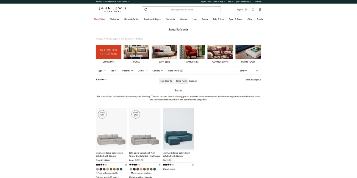 john lewis sansa chaise sofa bed